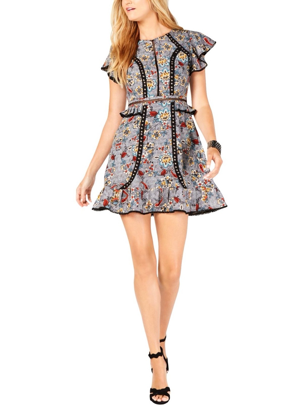 Laundry by Shelli Segal Studded Floral Ruffle Mini Dress 2 - Picture 2 of 9